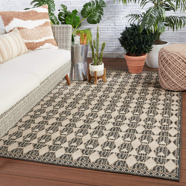 Jaipur Living Vibe by Jaipur Living Maji Polypropylene Geometric Lattice Indoor Outdoor Area Rug Black 8'X10' RUG150278