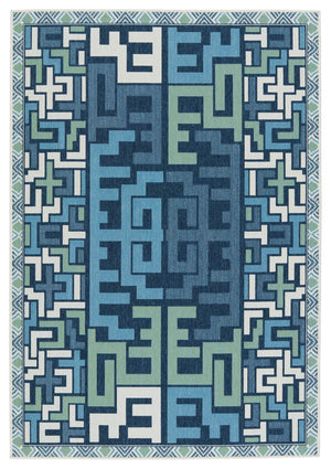 Jaipur Living Vibe by Jaipur Living Arpino Polypropylene Geometric Runner Rug for Indoor Outdoor Spaces Blue 2'6"X8' RUG153447