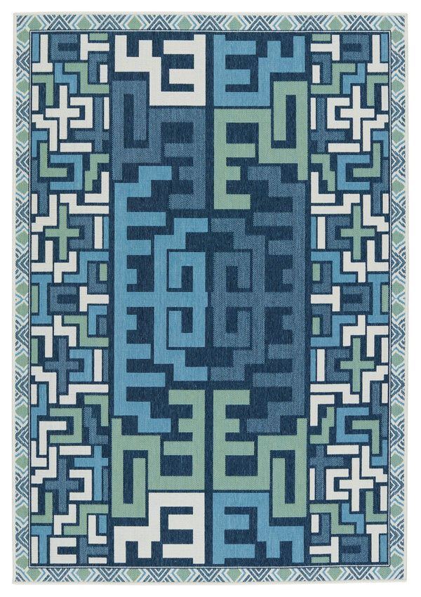 Jaipur Living Vibe by Jaipur Living Arpino Polypropylene Geometric Runner Rug for Indoor Outdoor Spaces Blue 2'6"X8' RUG153447