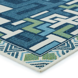 Jaipur Living Vibe by Jaipur Living Arpino Polypropylene Geometric Runner Rug for Indoor Outdoor Spaces Blue 2'6"X8' RUG153447
