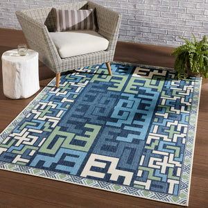 Jaipur Living Vibe by Jaipur Living Arpino Polypropylene Geometric Runner Rug for Indoor Outdoor Spaces Blue 2'6"X8' RUG153447