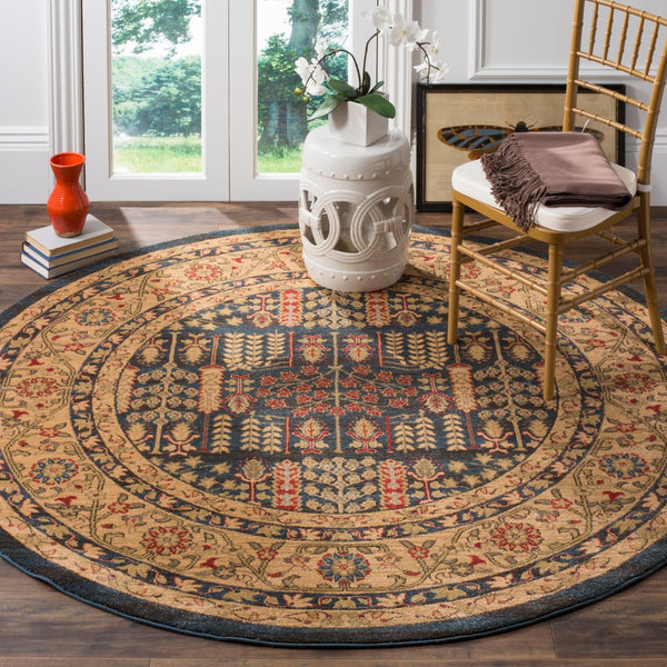 Safavieh Mahal Traditional Area Rug In Striking Red And Natural, Crafted In Turkey For Timeless Elegance Navy ,Natural Polypropylene Mah697e-3r