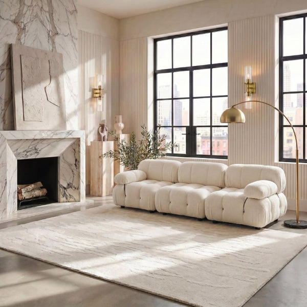 Safavieh Manhattan Hand Tufted Wool Cotton Area Rug Solid Ivory Neutral Bedroom Living Room Off White 9'-0" x 12'-0" MAN125A-9