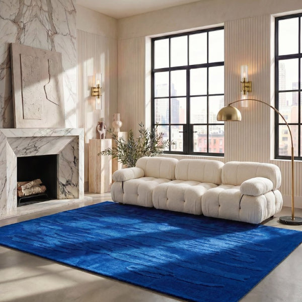 Safavieh Manhattan Hand Tufted Wool Cotton Area Rug Solid Ivory Neutral Bedroom Living Room Blue 8'-0" x 10'-0" MAN125M-8