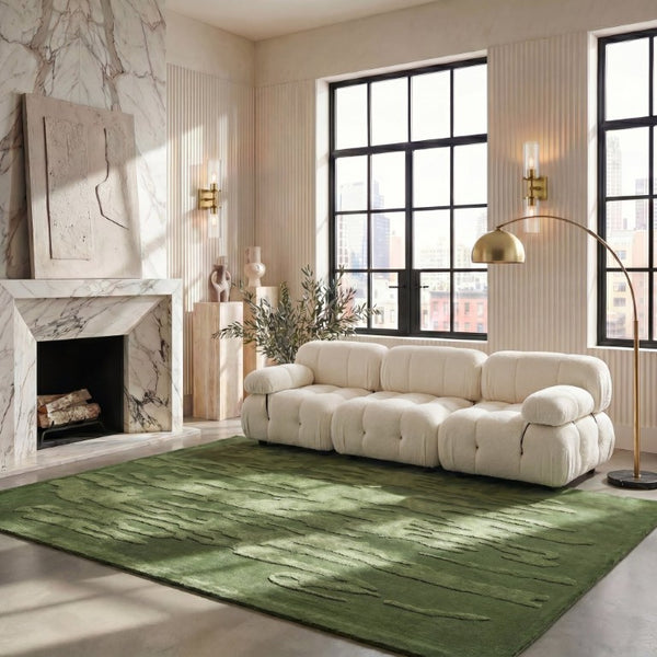 Safavieh Manhattan Hand Tufted Wool Cotton Area Rug Solid Ivory Neutral Bedroom Living Room Green 9'-0" x 12'-0" MAN125Y-9