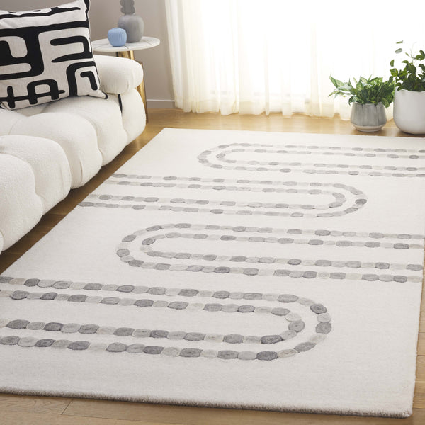 Safavieh Manhattan Hand-tufted Area Rug – Luxurious Wool-cotton Blend For Modern Elegance In Any Room Ivory ,Grey 80% Wool,20% Cotton Man476a-5