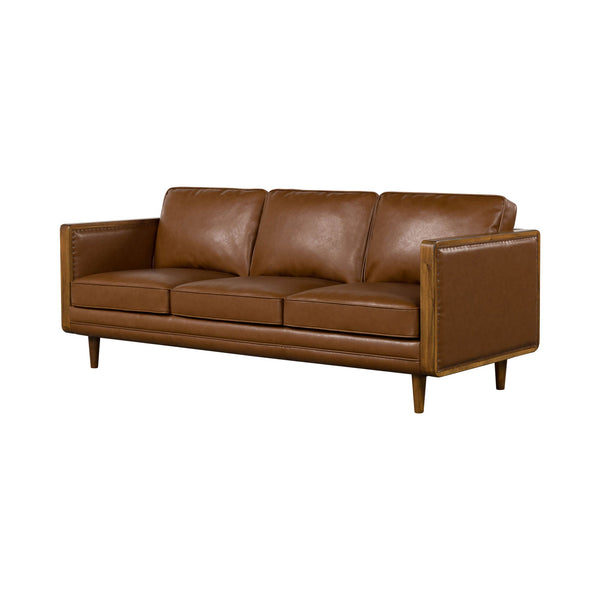 Lh Imports Las Vegas Mandalay Sofa - Chic Vegan Nut Design With Durable Frame And Easy-clean Cushions Brown Timber,Pine,Vegan Leather,Hd Pu Foam,Polyester Fiber,Down,Plywood,Rubberwood Mand-08-vw
