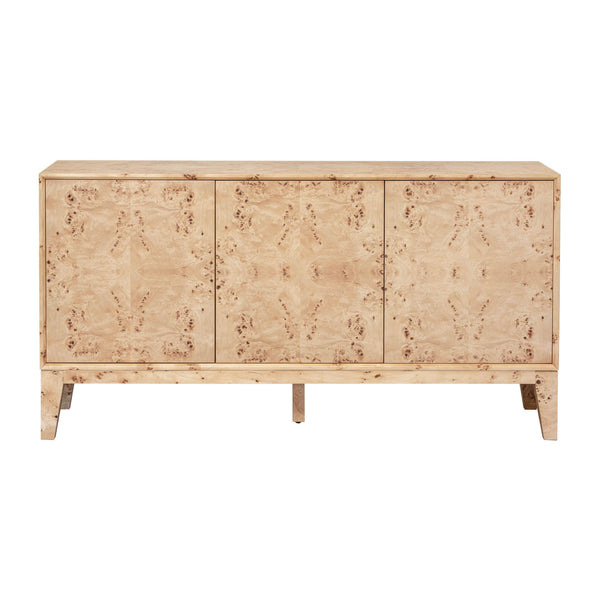 Lh Imports Mappa 3 Door Sideboard - Luxurious Light Burl Storage Solution For Stylish Home Décor And Organizing Beige Mdf Oak Veneer,Burl Mappa Veneer Mapp003b