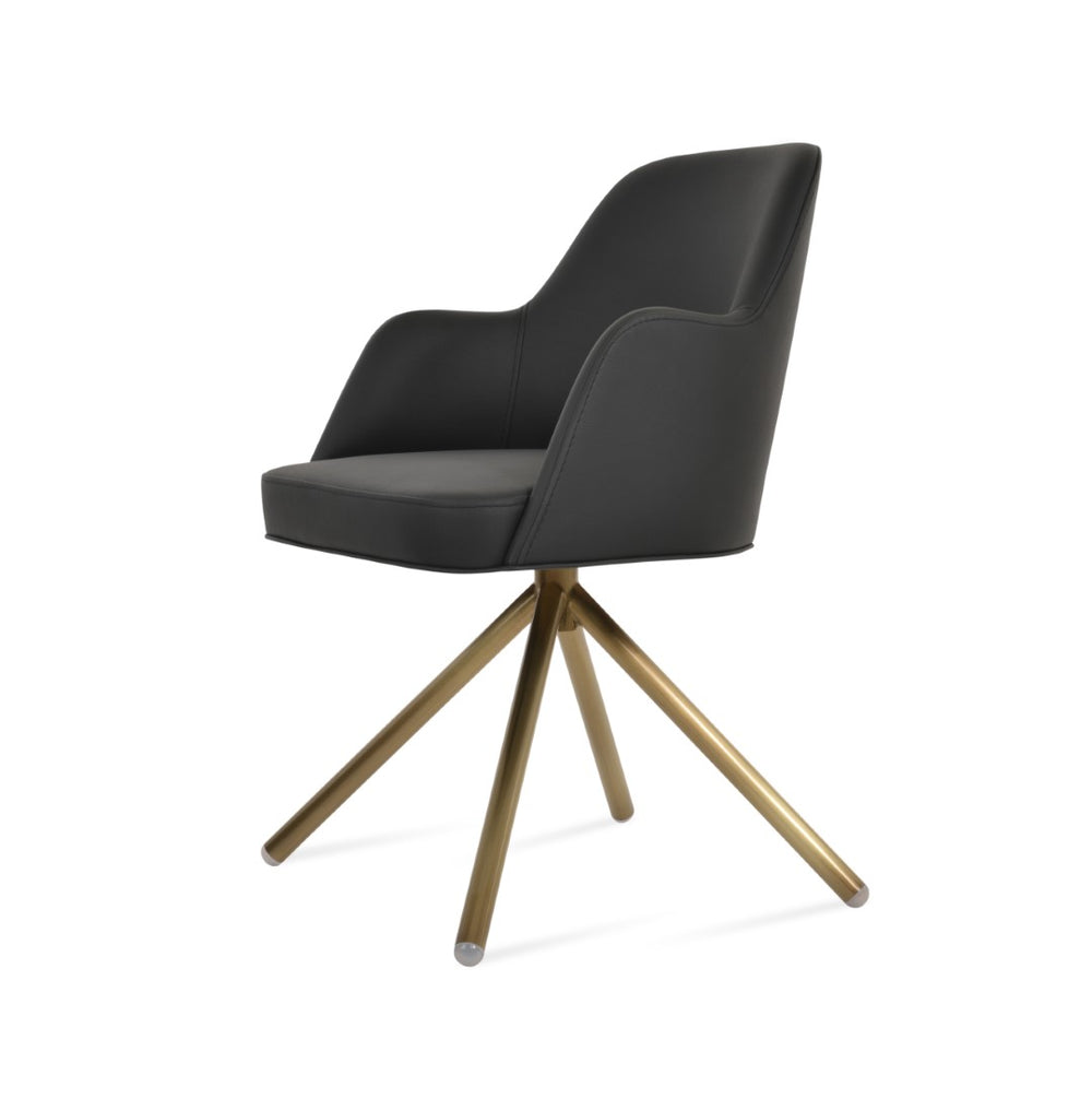 Soho Concept Marash Arm Pyramid Mw Stool - Luxurious Boucle & Wool Fabric, Ergonomic Design, 10-year Guarantee Brass,Black  Soho-concept-dining-chair-04534