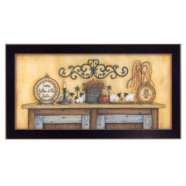 English Elm "come Gather at Our Table" Framed Typography Print Black Wood Wall Art Dining Room B06786280