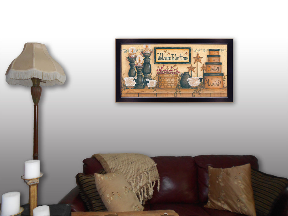 English Elm "welcome to Our Home" Framed Typography Print Black Wood Wall Art Ready to Hang B06786302