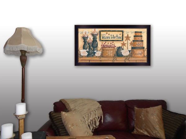 English Elm "welcome to Our Home" Framed Typography Print Black Wood Wall Art Ready to Hang B06786302