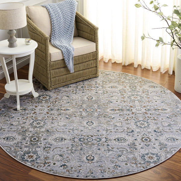 Safavieh Maven Vintage-Inspired Round Area Rug In Grey & Blue Ivory — Durable Power-Loomed Low Pile, Stain-Resistant Elegance 6'-7" x 6'-7" MAV770F-7R