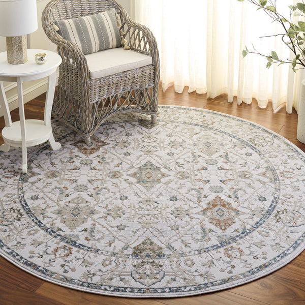 Safavieh Maven Timeless Ivory And Blue-Rust Area Rug — Turkish Power-Loomed Durability, Low-Profile 3/8" 6'-7" x 6'-7" MAV774A-7SQ