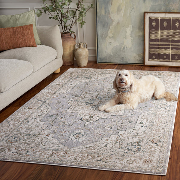 Safavieh Maven Round Area Rug Ivory Grey-Blue Traditional Power-Loomed Turkey Soft Low-Profile Durable Elegance 6'-7" x 6'-7" MAV778A-7R