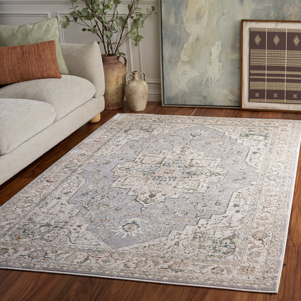 Safavieh Maven Round Area Rug Ivory Grey-Blue Traditional Power-Loomed Turkey Soft Low-Profile Durable Elegance 6'-7" x 6'-7" MAV778A-7R
