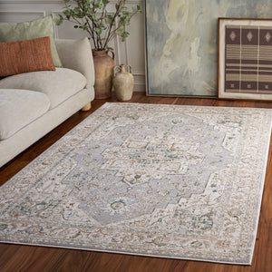 Safavieh Maven Ivory And Grey-Blue Area Rug — Low-Profile Power-Loomed Design, Durable Stain-Resistant Fibers, Turkish Craftsmanship 6'-7" x 6'-7" MAV778A-7SQ
