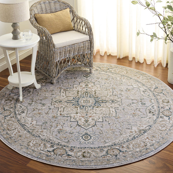Safavieh Maven Round Area Rug Ivory Grey-Blue Traditional Power-Loomed Turkey Soft Low-Profile Durable Elegance 6'-7" x 6'-7" MAV778A-7R