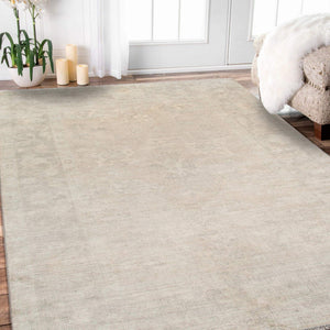 Maya Hand-knotted New Zealand Wool Viscose Ivory Rug with Silver Washed Patina