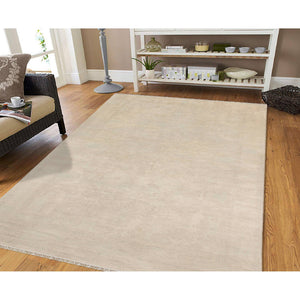 Maya Hand-knotted Wool Viscose Area Rug Vintage Distressed Border for Entryways