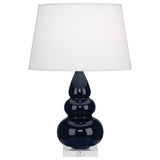 Robert Abbey Midnight Small Triple Gourd Accent Lamp Midnight Blue Glazed Ceramic with Lucite Base Pearl Dupioni Fabric Shade