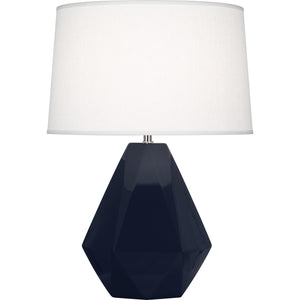 Robert Abbey Midnight Delta Table Lamp Midnight Blue Glazed Ceramic Oyster Linen Shade