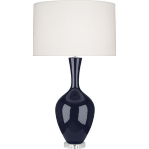 Robert Abbey Midnight Audrey Table Lamp Midnight Blue Glazed Ceramic Fondine Fabric Shade