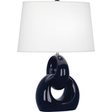 Robert Abbey Midnight Fusion Table Lamp Midnight Blue Glazed Ceramic with Polished Nickel Accents Oval Oyster Linen Shade