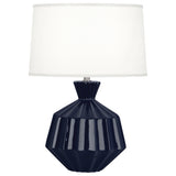 Robert Abbey Midnight Orion Accent Lamp Midnight Blue Glazed Ceramic Oyster Linen Shade With Self Fabric Top Diffuser