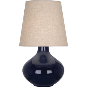 Robert Abbey Midnight June Table Lamp Midnight Blue Glazed Ceramic Buff Linen Shade