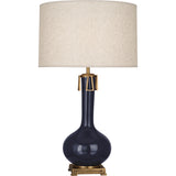 Robert Abbey Midnight Athena Table Lamp Midnight Blue Glazed Ceramic with Aged Brass Accents Open Weave Heather Linen Shade