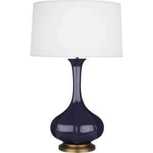 Robert Abbey Midnight Pike Table Lamp Midnight Blue Glazed Ceramic with Aged Brass Accents Pearl Dupoini Fabric Shade