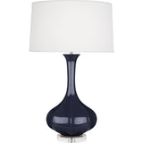 Robert Abbey Midnight Pike Table Lamp Midnight Blue Glazed Ceramic Lucite Base Pearl Dupoini Fabric Shade