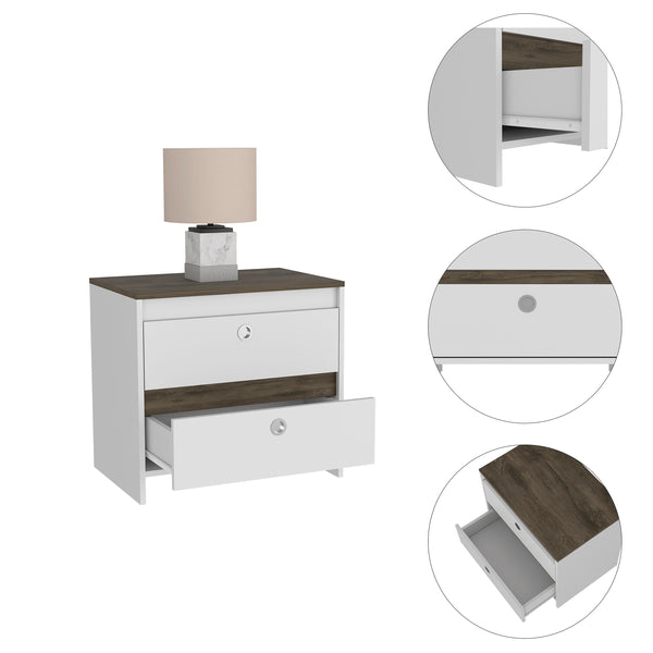 English Elm Otom Slim Two-tone Nightstand with Open Shelf and Push Drawer for Modern Bedrooms B07092045