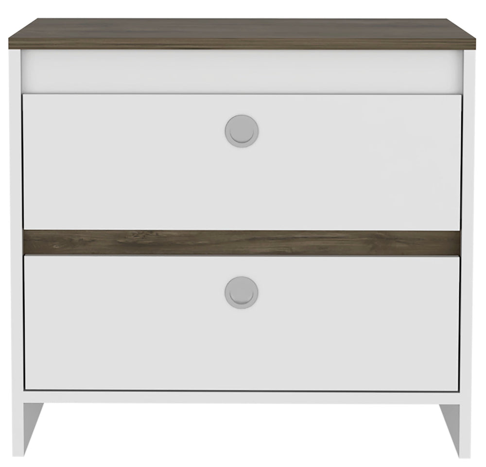 English Elm Otom Slim Two-tone Nightstand with Open Shelf and Push Drawer for Modern Bedrooms B07092045