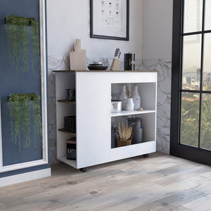 English Elm Nigella Mobile Kitchen Cart with Two Shelves, Three Side Racks & Smooth Casters — White/Dark Brown B07092044