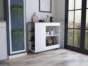 English Elm Nigella Mobile Kitchen Cart with Two Shelves, Three Side Racks & Smooth Casters — White/Dark Brown B07092044