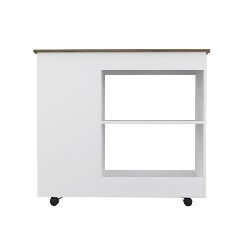 English Elm Nigella Mobile Kitchen Cart with Two Shelves, Three Side Racks & Smooth Casters — White/Dark Brown B07092044
