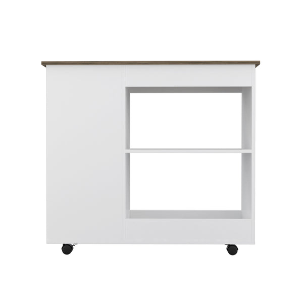 English Elm Nigella Kitchen Cart with 42.4" Countertop, Locking Casters, 2 Storage Shelves & 3 Side Racks B20092044