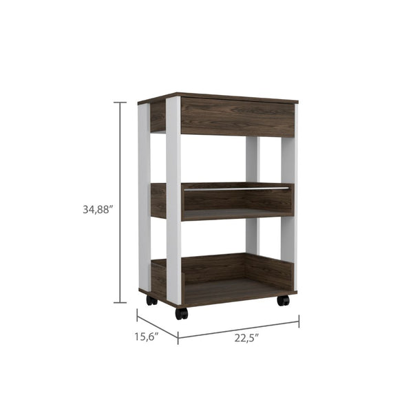 English Elm Verona Mobile Kitchen Cart with Three Shelves, Smooth Casters, White & Dark Walnut Finish, Compact Storage B07092116