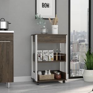 English Elm Verona Mobile Kitchen Cart with 3 Shelves & 4 Casters, White/Dark Walnut Countertop 27.4" B20092116