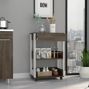 English Elm Verona Mobile Kitchen Cart with 3 Shelves & 4 Casters, White/Dark Walnut Countertop 27.4" B20092116