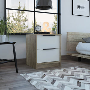 English Elm Kaia Compact Nightstand with Two Smooth-Glide Drawers, Aluminum Handles, Durable Laminated Finish Multicolor 21.7 L x 20.5 W x 6.7 H B07092066