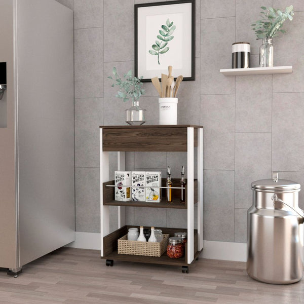 English Elm Modern Kitchen Cart Mobile Microwave Stand with One-Door Cabinet, Side Shelf, Four Casters, Sleek Design and Durable Construction for Small Spaces Multicolor 36.22 L x 26.37 W x 5.12 H B097133134
