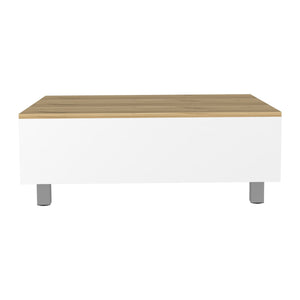 English Elm Gambia Lift Top Coffee Table White/Light Oak with Concealed Storage, 4-Leg Compact Modern Design B20091866