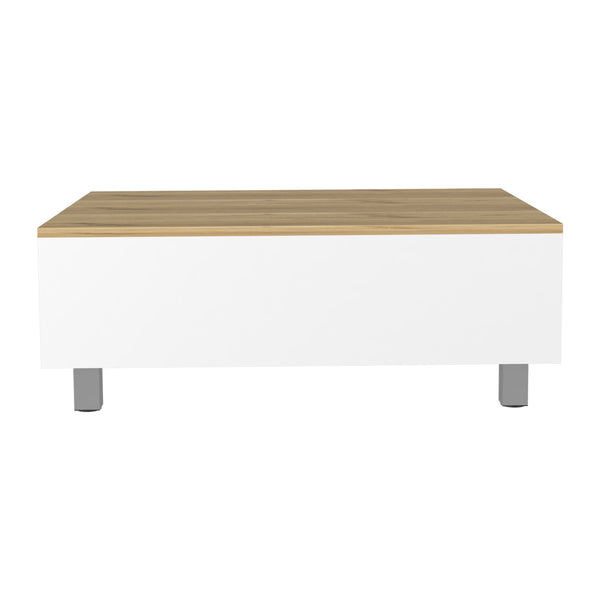 English Elm Gambia Lift Top Coffee Table White/Light Oak with Concealed Storage, 4-Leg Compact Modern Design B20091866