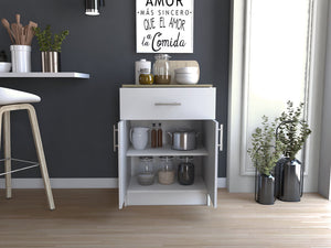 English Elm Mayorca Multistorage Pantry Cabinet with Drawer & 2 Shelves, White/Light Oak Finish, Space-Saving Design B07092094