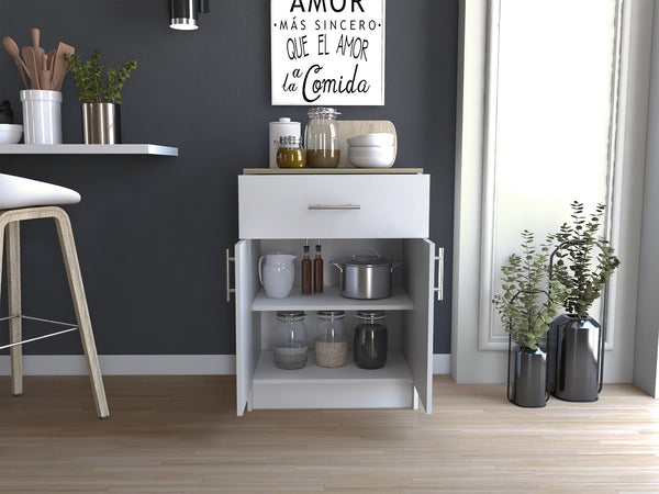 English Elm Mayorca Multistorage Pantry Cabinet with Drawer & 2 Shelves, White/Light Oak Finish, Space-Saving Design B07092094