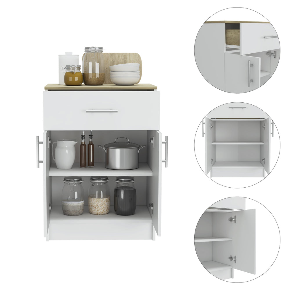 English Elm Mayorca Pantry Cabinet with Drawer & Two Shelves, 23.6" Top, Multicolor White/Light Oak Finish B20092094