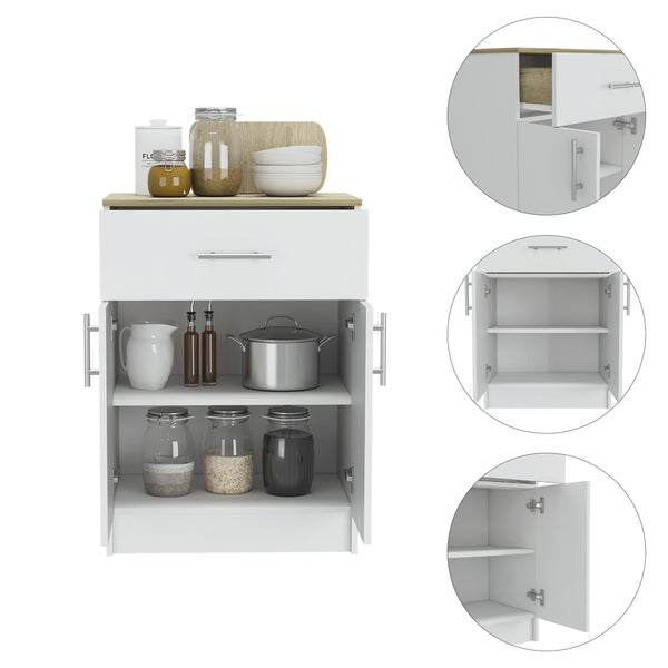 English Elm Mayorca Pantry Cabinet with Drawer & Two Shelves, 23.6" Top, Multicolor White/Light Oak Finish B20092094